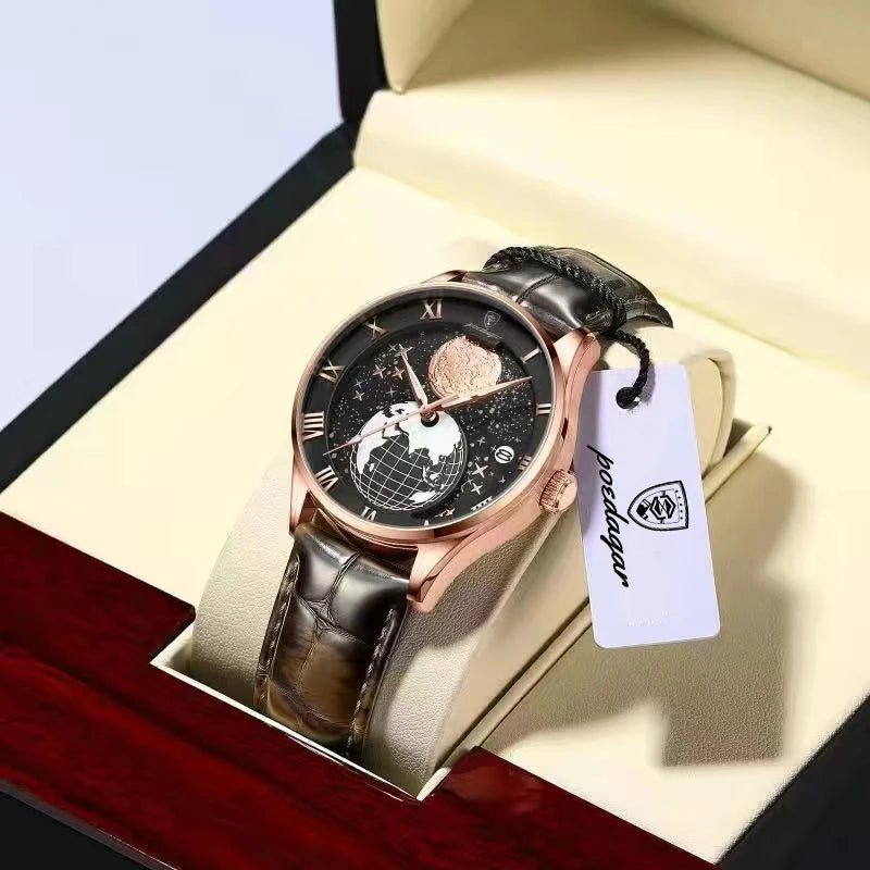 Roman Numeral Full Calendar Watch – Stainless Steel Bracelet with Stopwatch