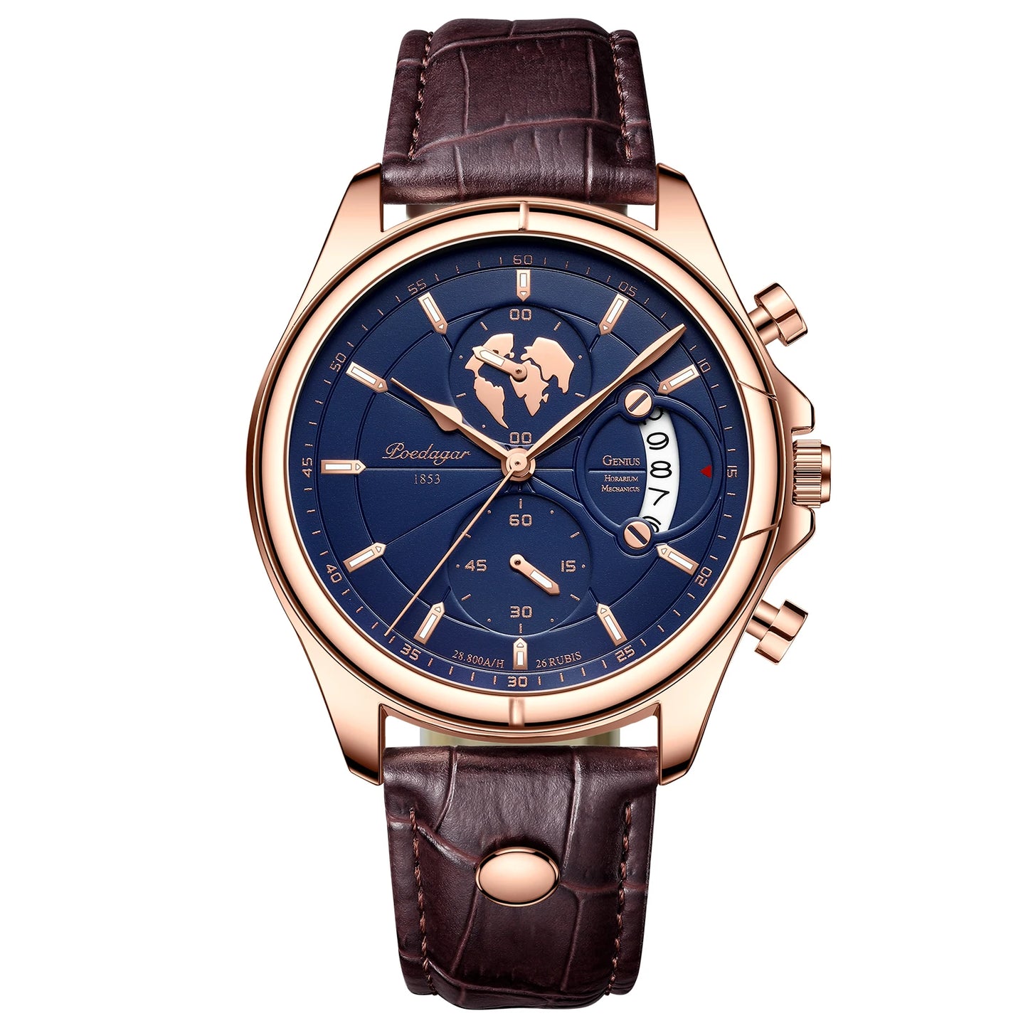 Chronograph Leather Watch – Full Calendar & Luminous Dial