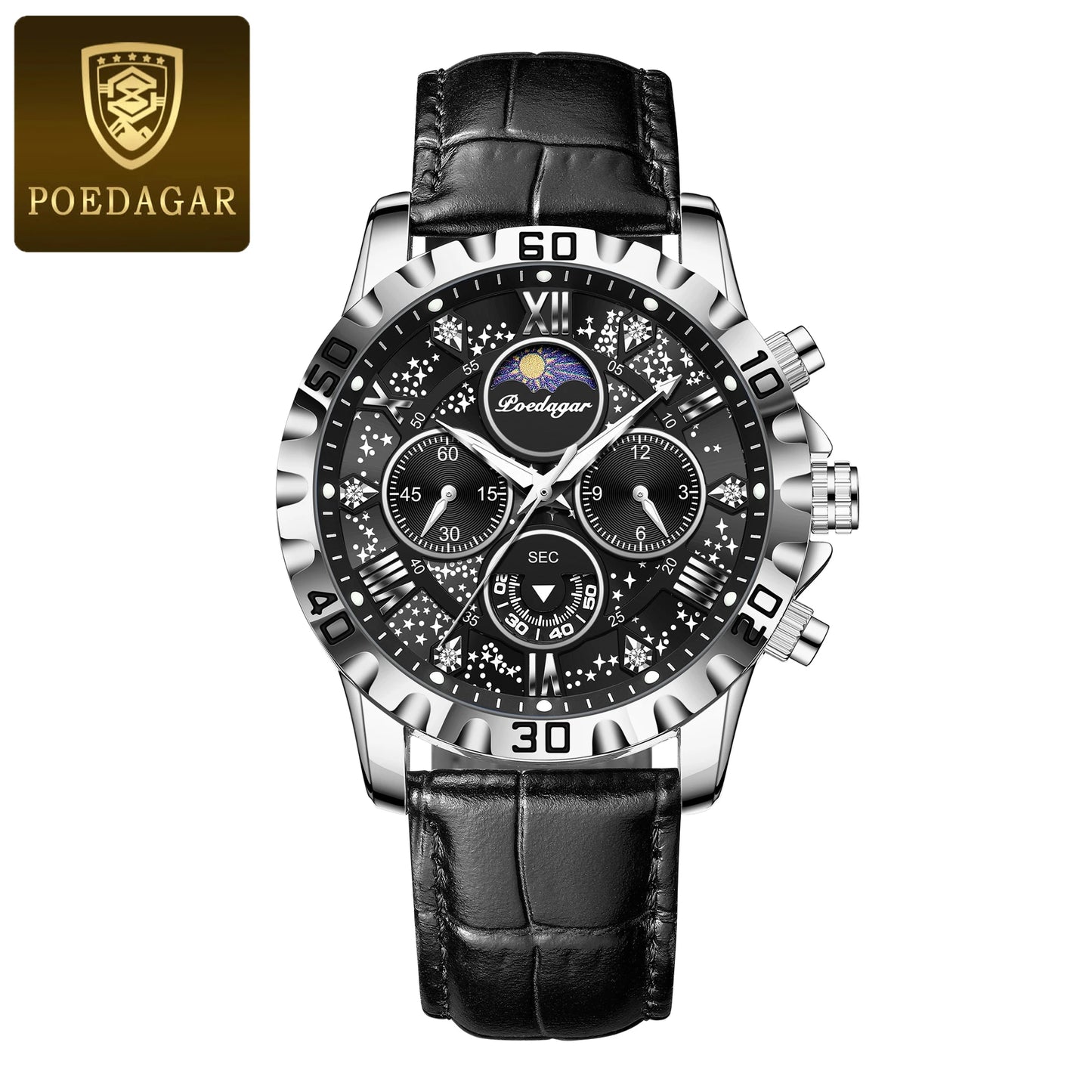 Chronograph Watch with Multiple Time Zone – Leather Strap & Sapphire Crystal