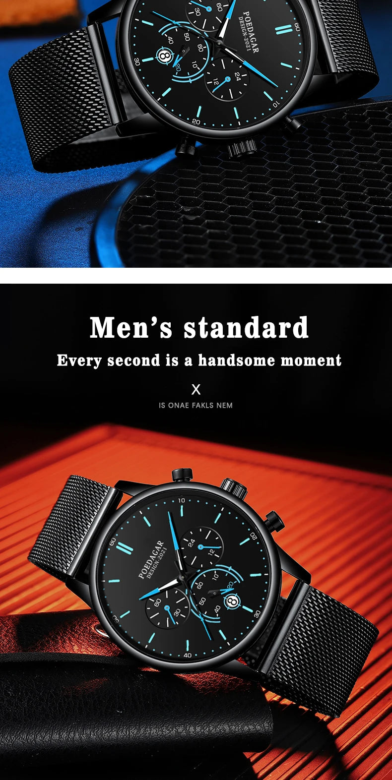 Ultra-Thin Chronograph Watch – Mesh Belt Bracelet with Luminous Dial & Full Calendar