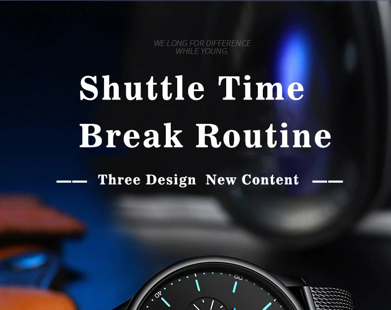 Ultra-Thin Chronograph Watch – Mesh Belt Bracelet with Luminous Dial & Full Calendar
