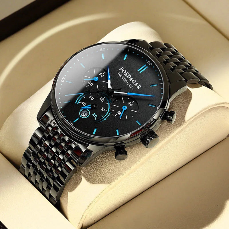 Ultra-Thin Chronograph Watch – Mesh Belt Bracelet with Luminous Dial & Full Calendar