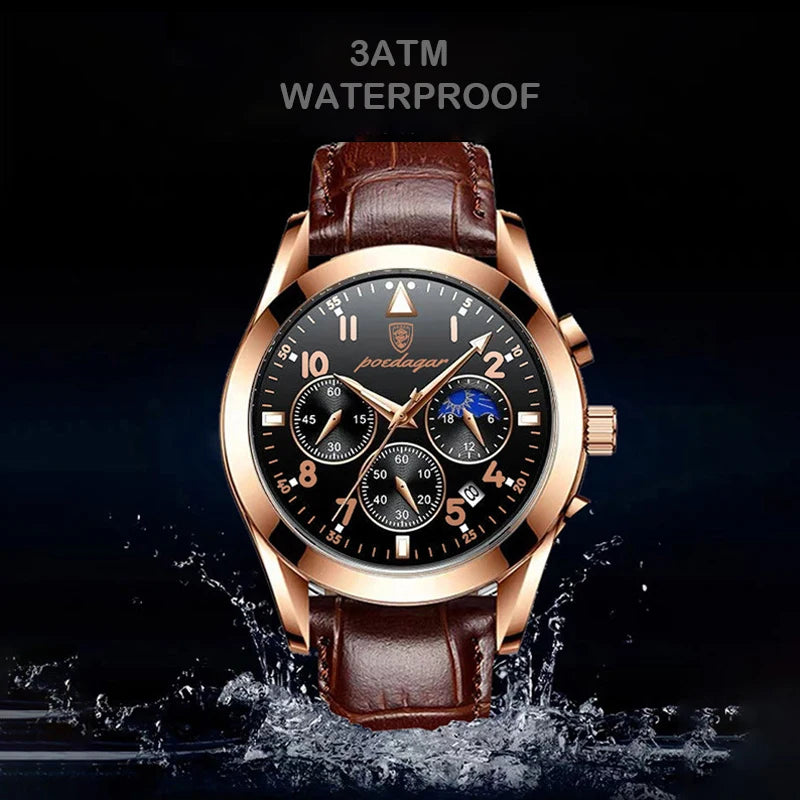 Rose Gold Chronograph Watch – Full Calendar with Arabic Dial & Bracelet