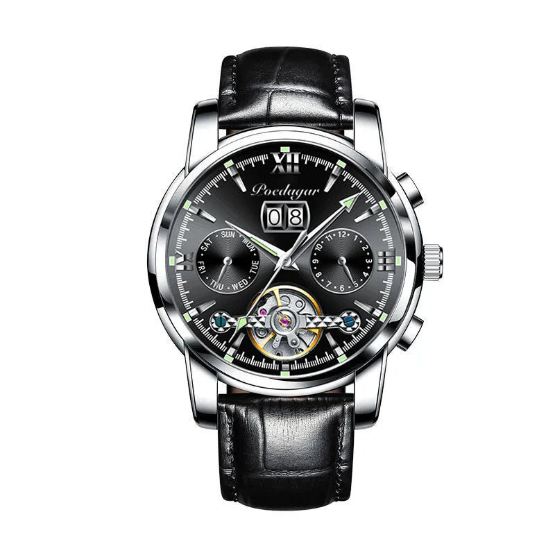 Automatic Tourbillon Style Watch – Chronograph & Full Calendar with Hidden Clasp Bracelet