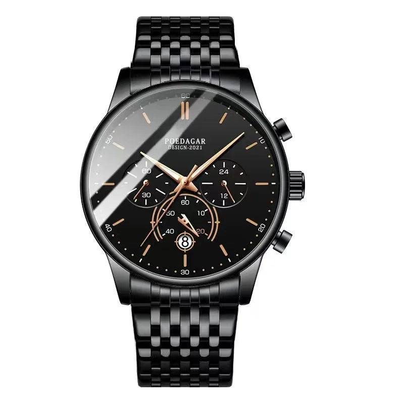 Ultra-Thin Chronograph Watch – Mesh Belt Bracelet with Luminous Dial & Full Calendar