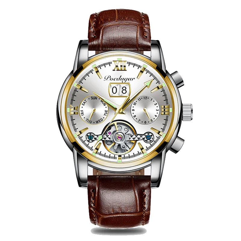 Automatic Tourbillon Style Watch – Chronograph & Full Calendar with Hidden Clasp Bracelet