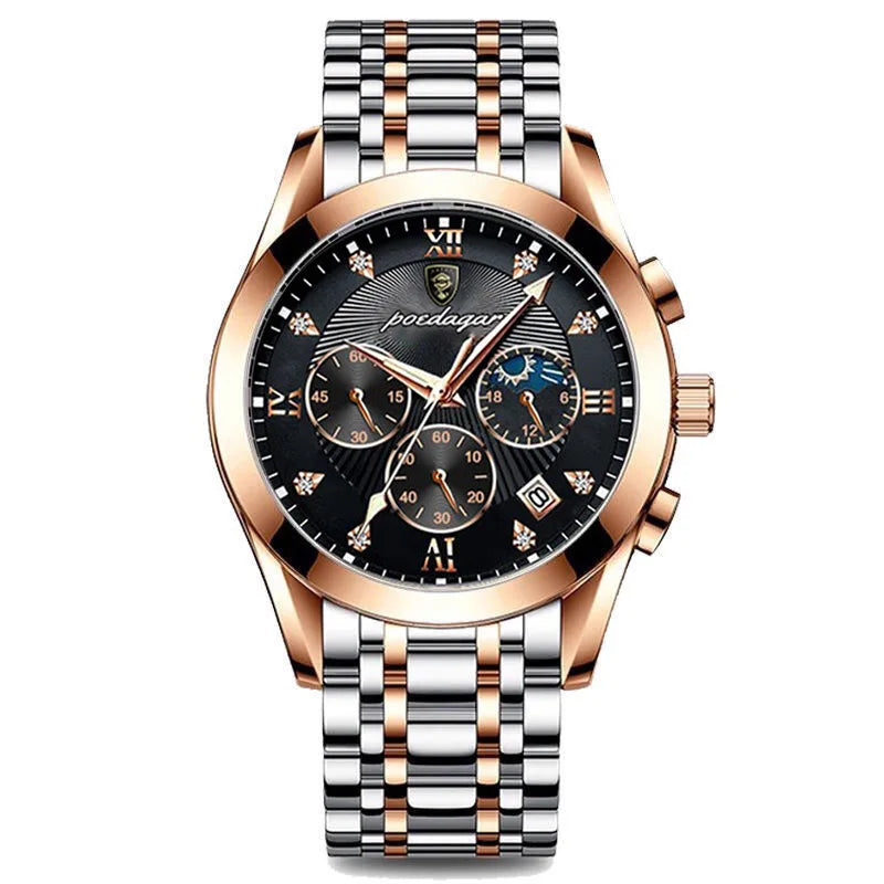 Rose Gold Chronograph Watch – Full Calendar with Arabic Dial & Bracelet