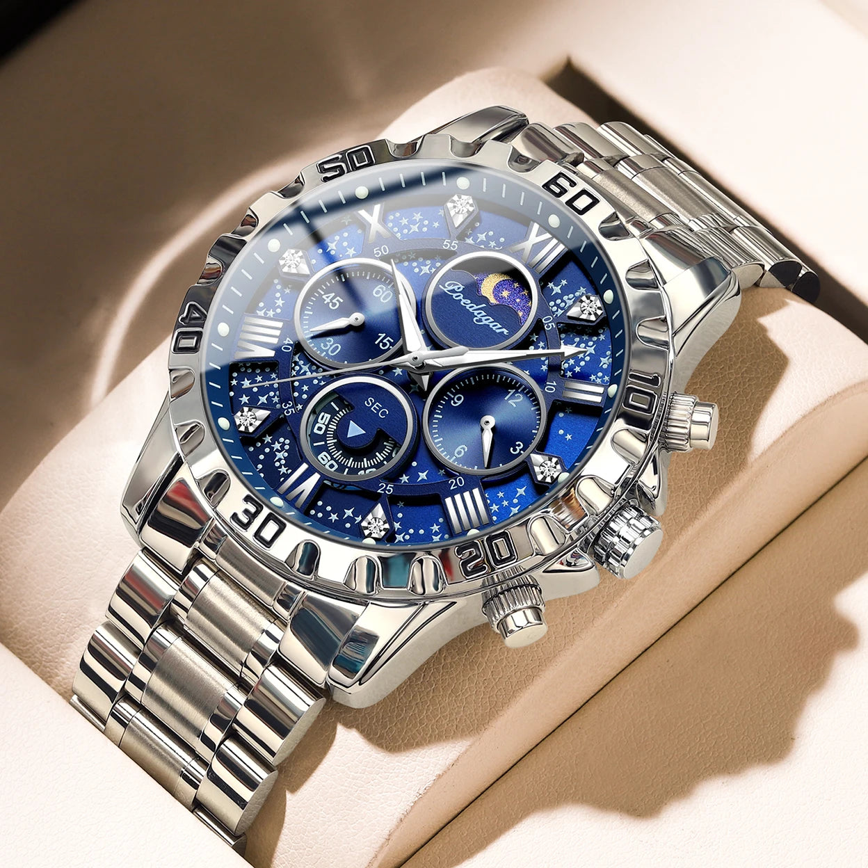 Chronograph Watch with Multiple Time Zone – Roman Numeral Dial & Sapphire Crystal