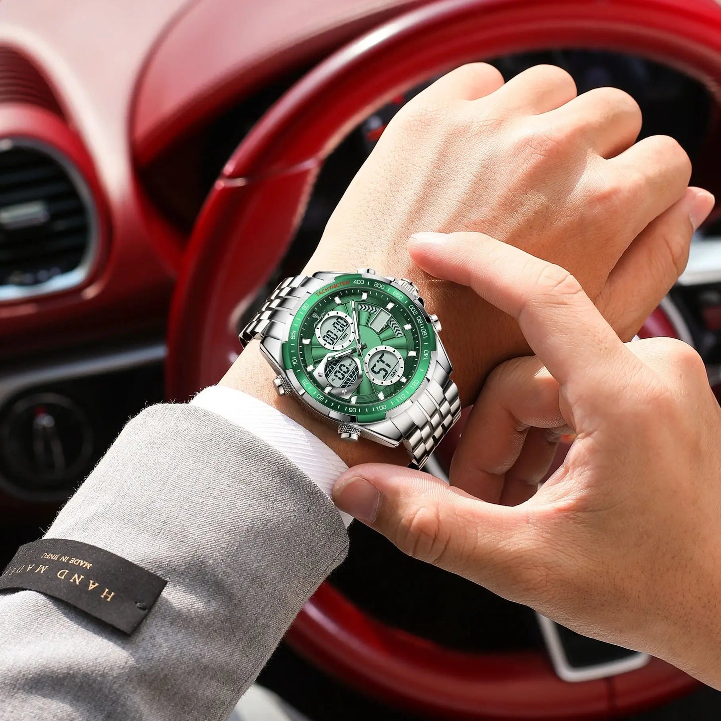 Dual Time Chronograph Watch – Analog-Digital Display with LED & Full Calendar
