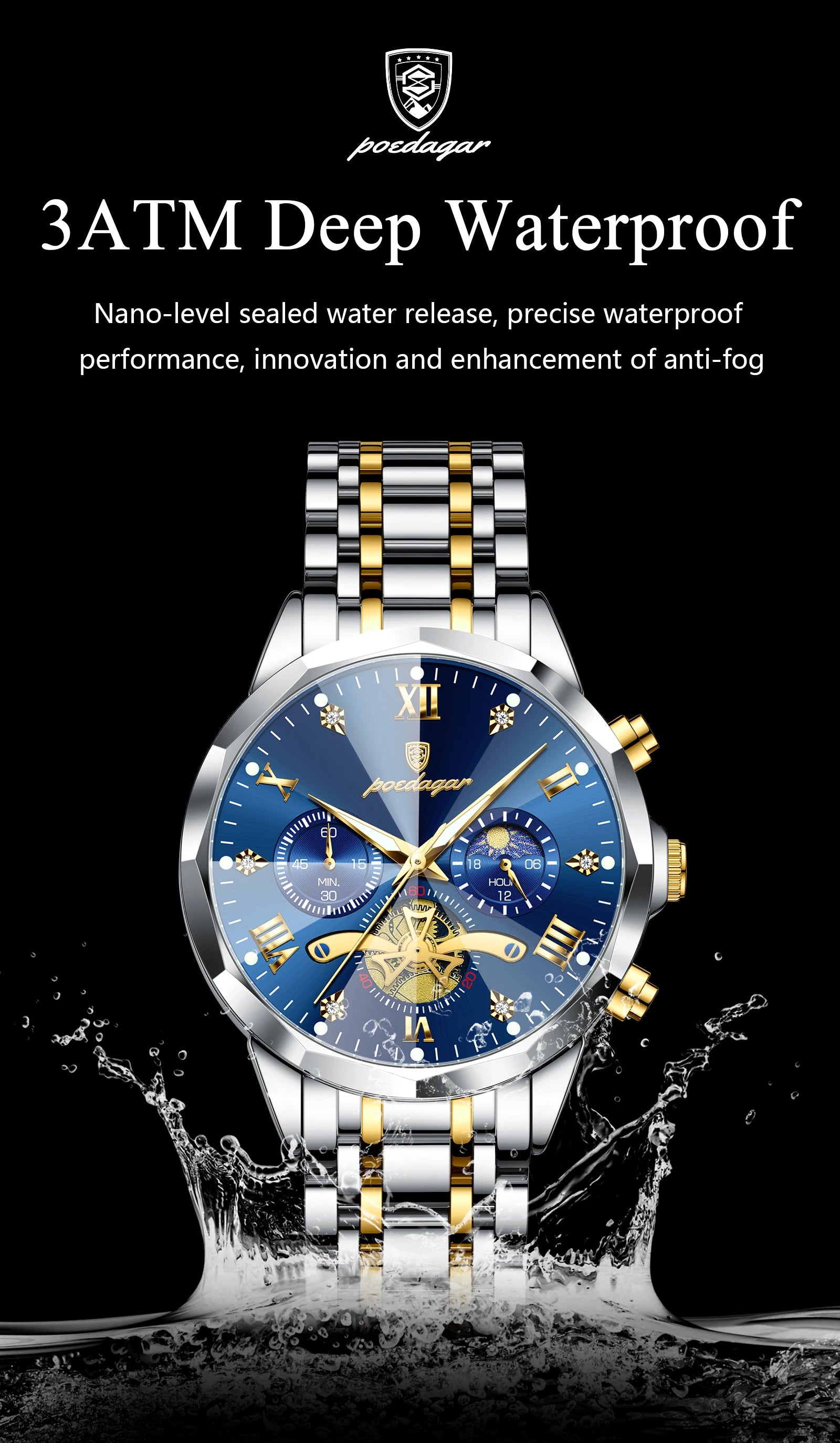 Premium Men's Chronograph Watch – Stainless Steel, Luminous, 3Bar Water‑Resistant