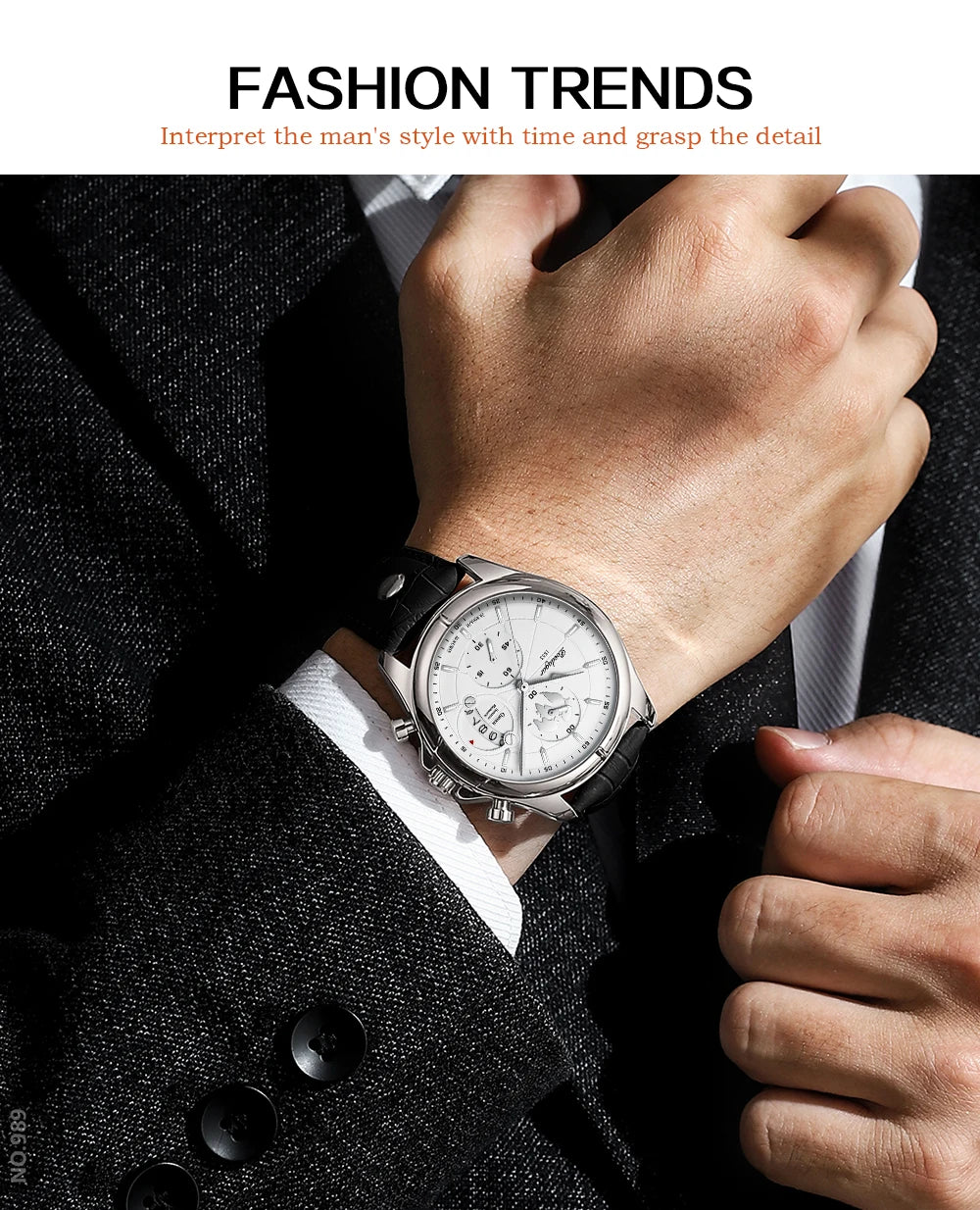 Chronograph Leather Watch – Full Calendar & Luminous Dial