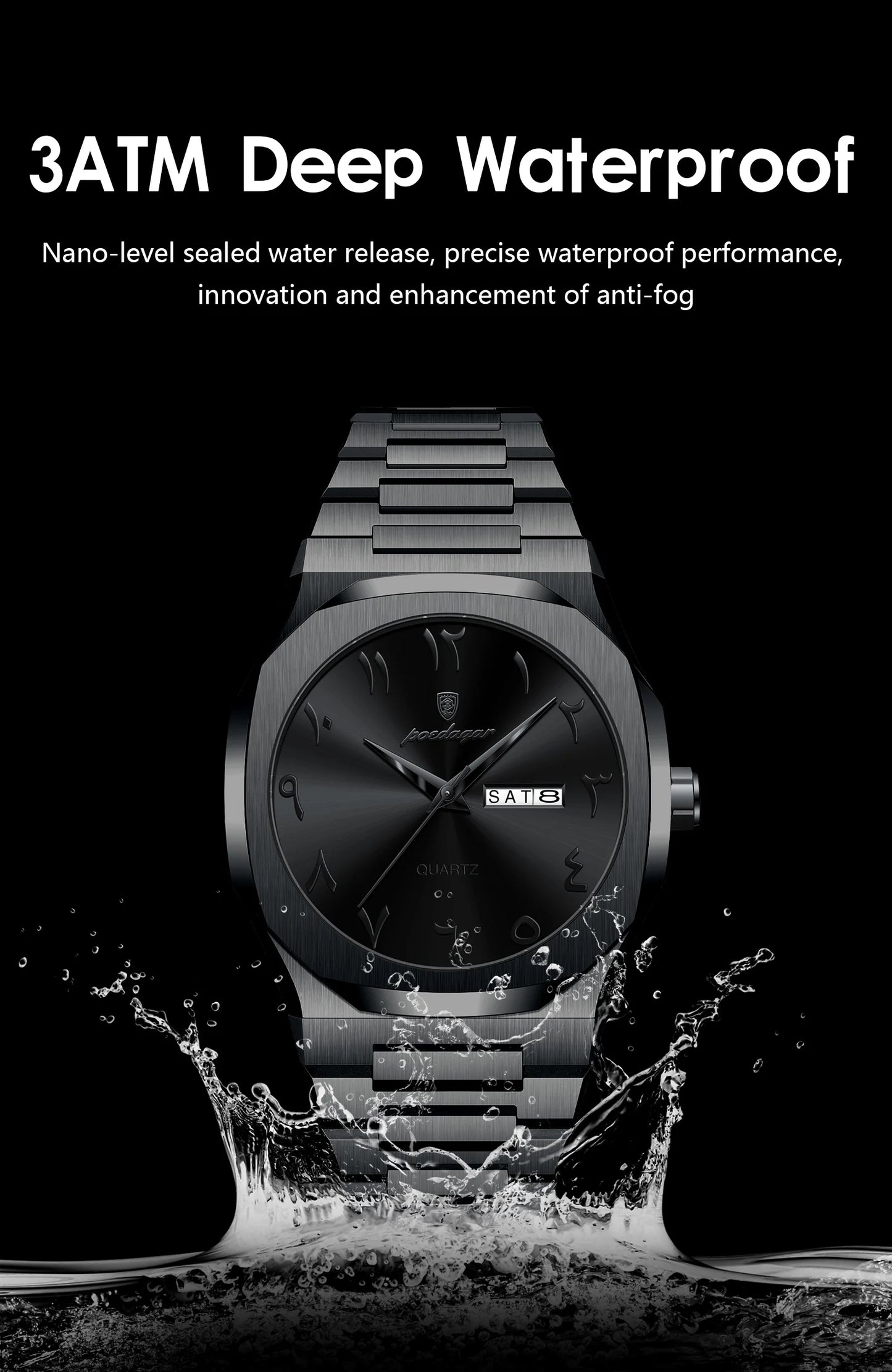 Irregular Shape Full Calendar Watch – Date & Week Display with Hidden Clasp