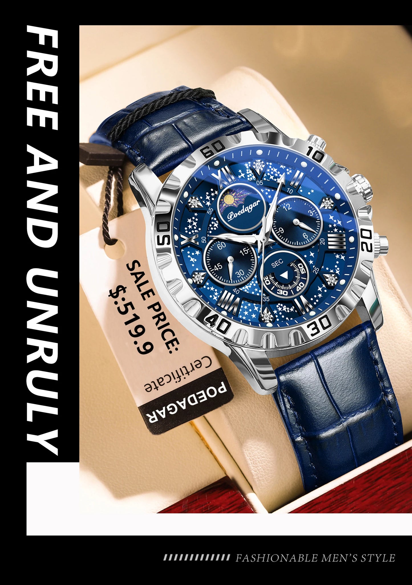 Chronograph Watch with Multiple Time Zone – Leather Strap & Sapphire Crystal