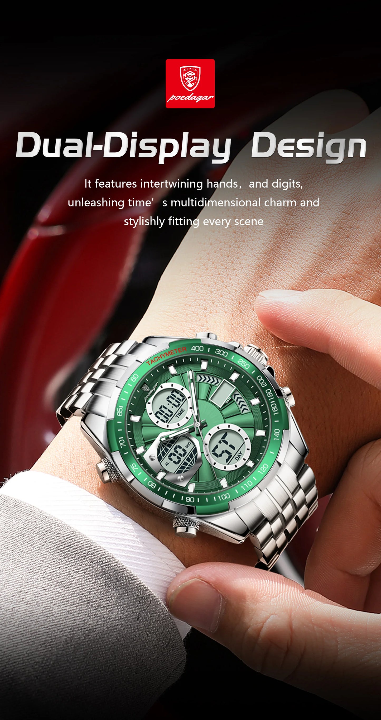 Dual Time Chronograph Watch – Analog-Digital Display with LED & Full Calendar
