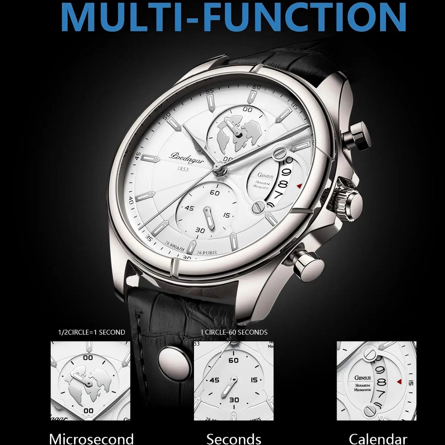 Chronograph Leather Watch – Full Calendar & Luminous Dial