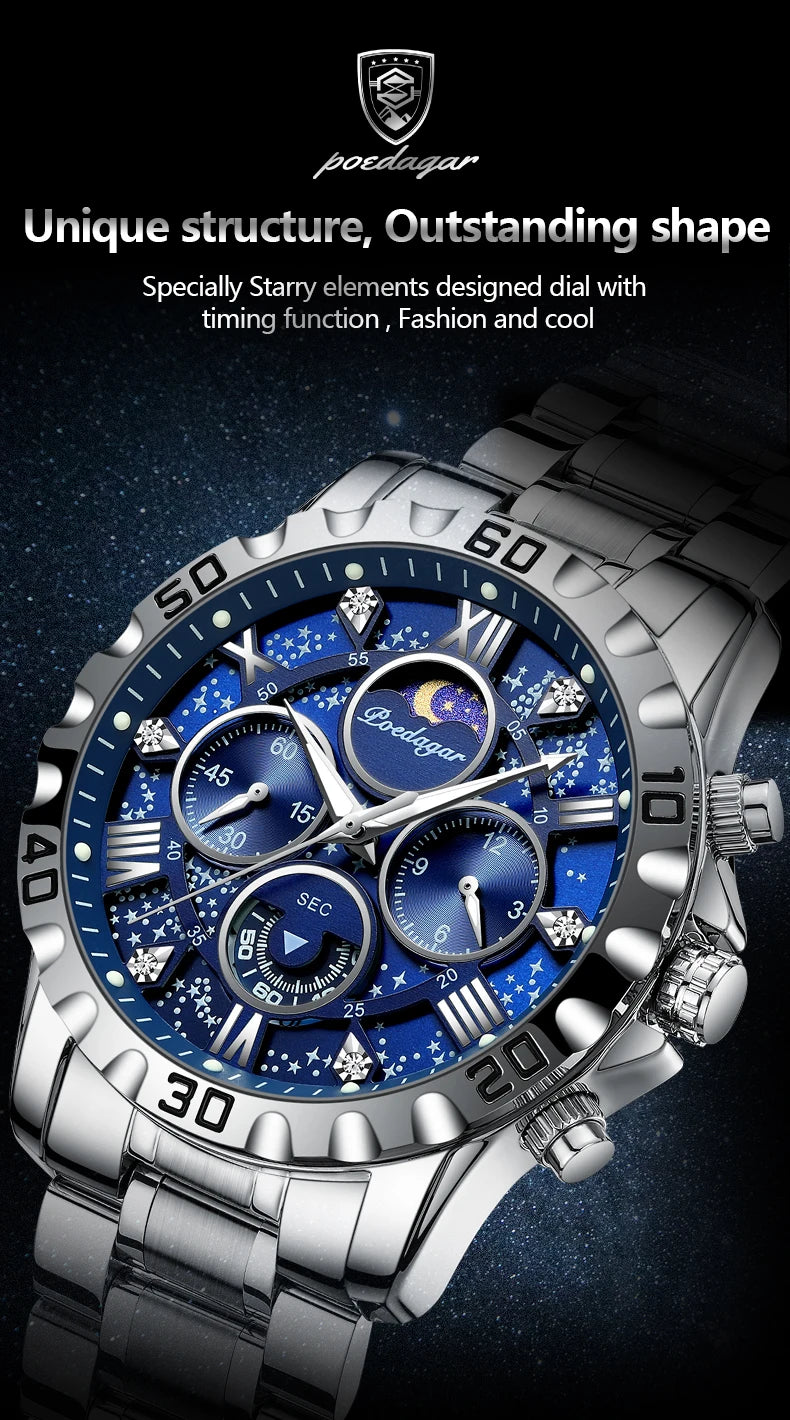 Chronograph Watch with Multiple Time Zone – Roman Numeral Dial & Sapphire Crystal