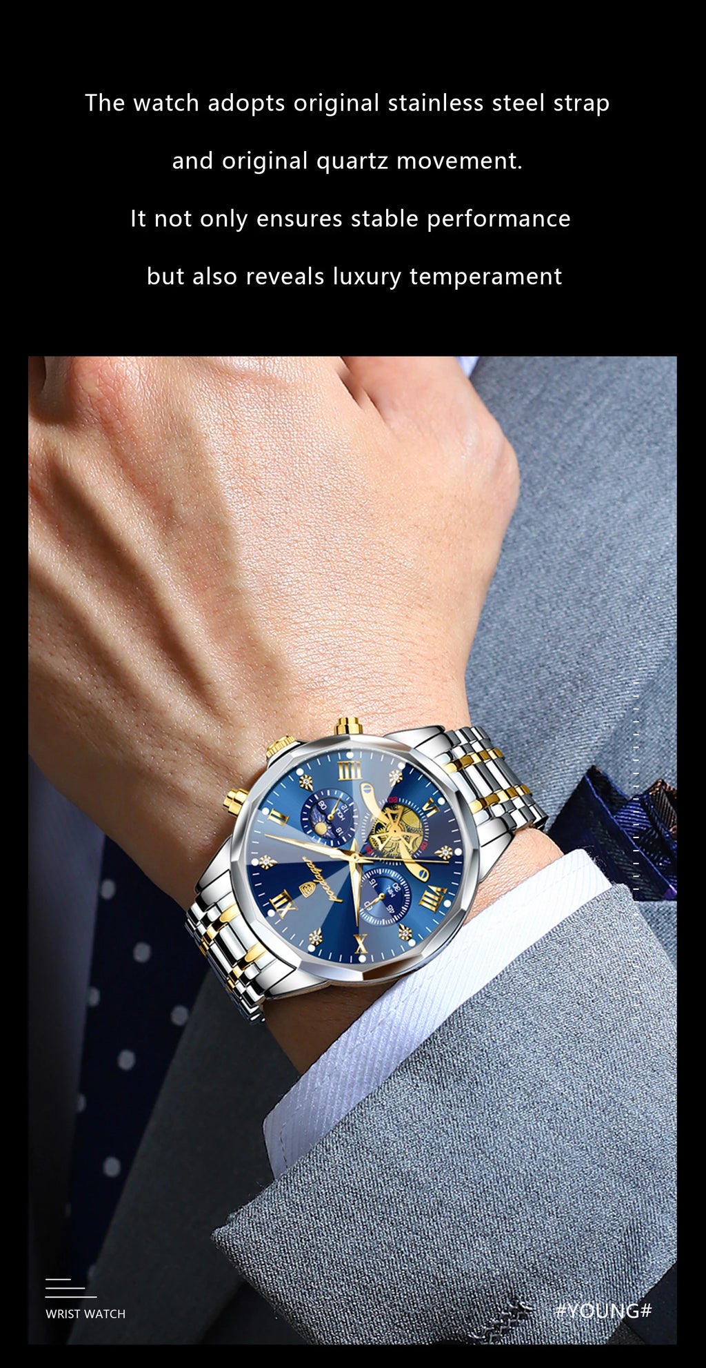 Premium Men's Chronograph Watch – Stainless Steel, Luminous, 3Bar Water‑Resistant