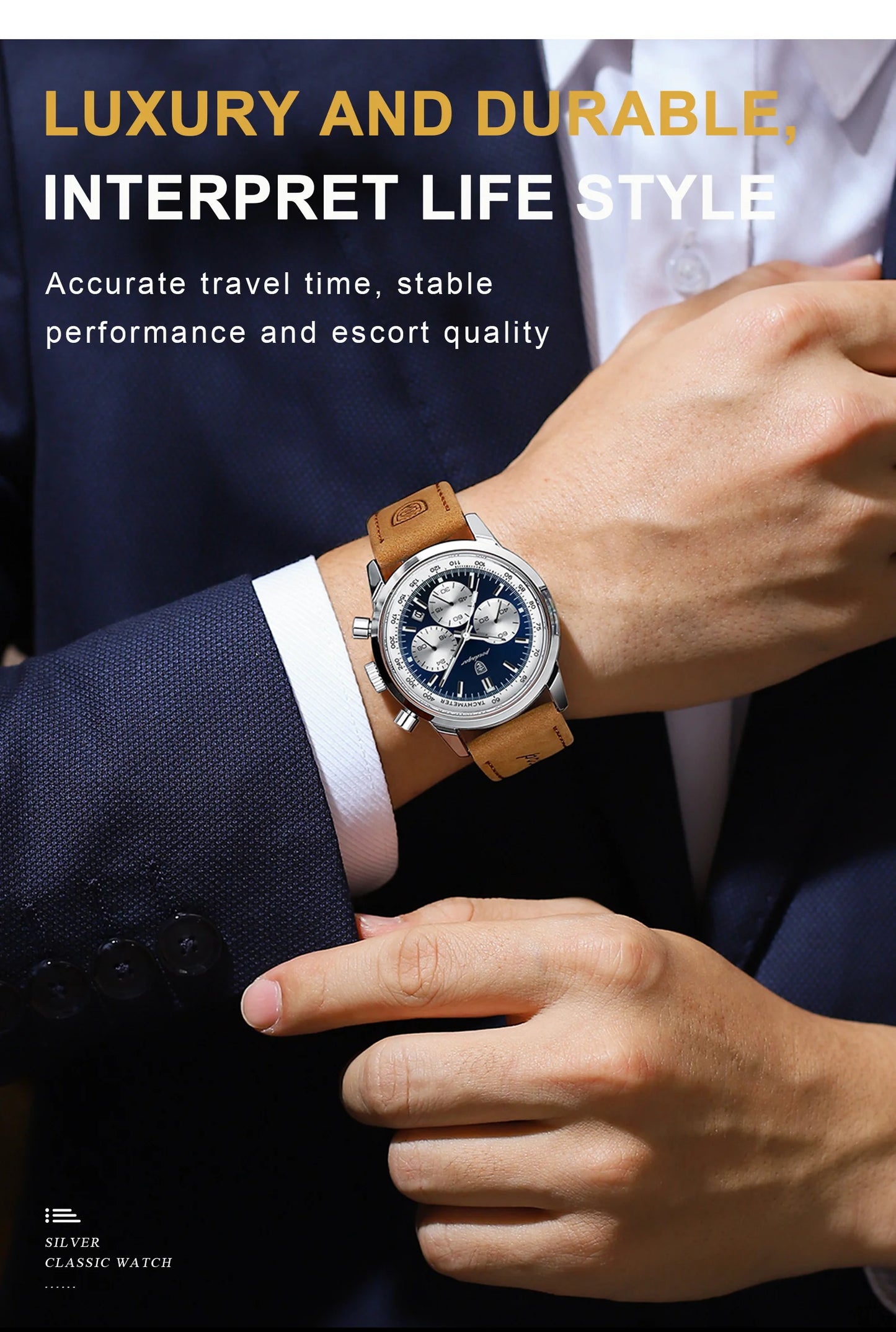 Chronograph Leather Watch – Full Calendar with Luminous Dial