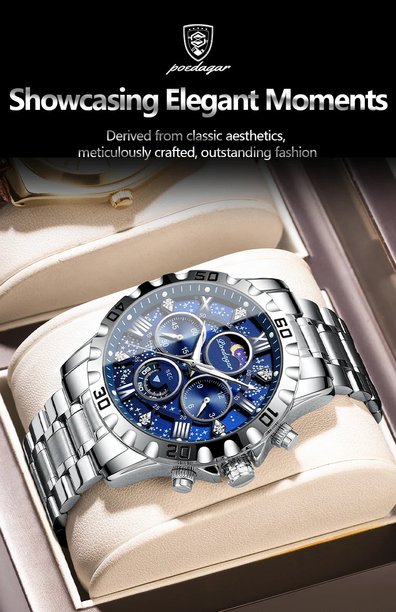 Chronograph Watch with Multiple Time Zone – Roman Numeral Dial & Sapphire Crystal