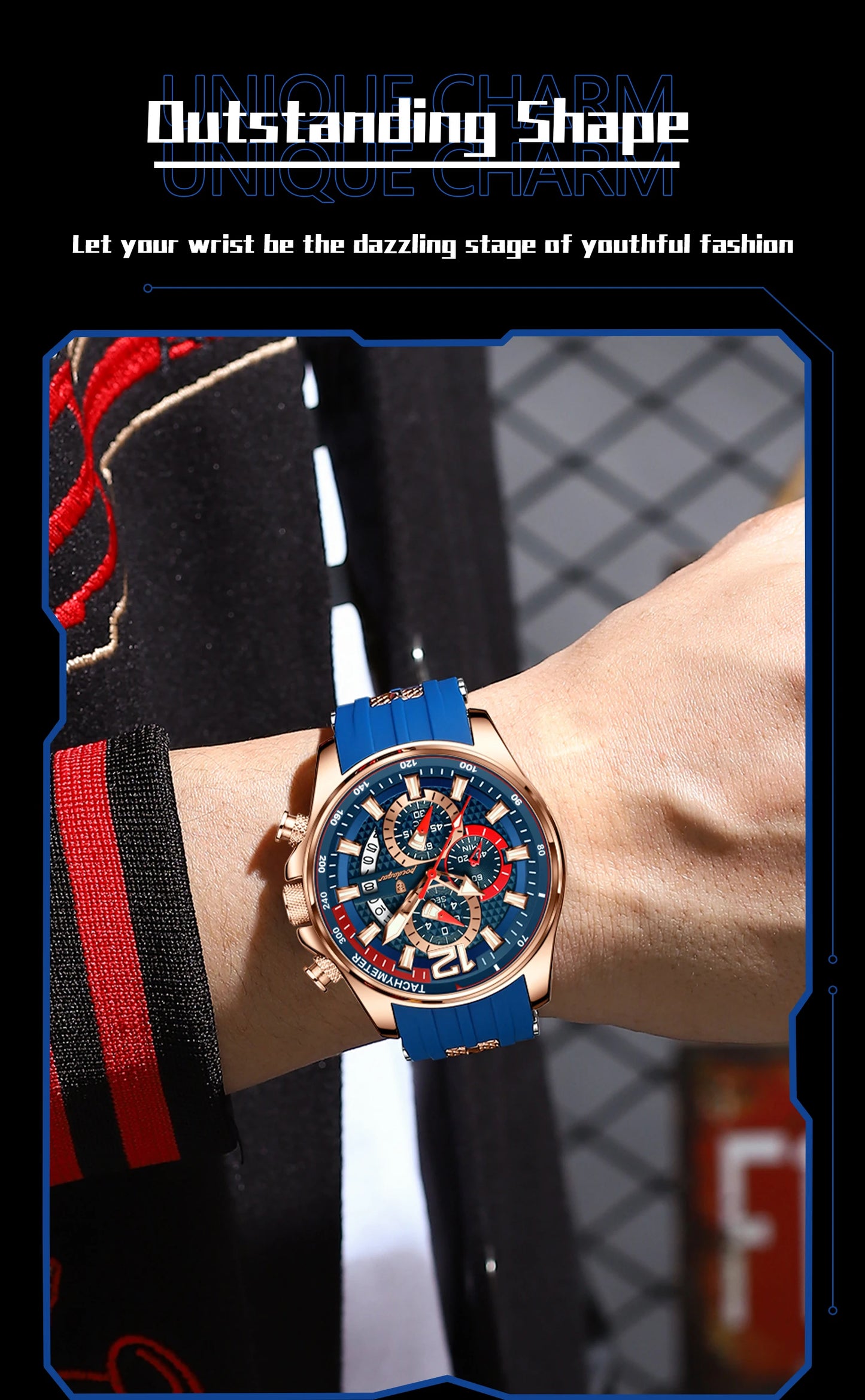 Chronograph Sport Watch – Large Arabic Dial with Silicone Strap & Full Calendar