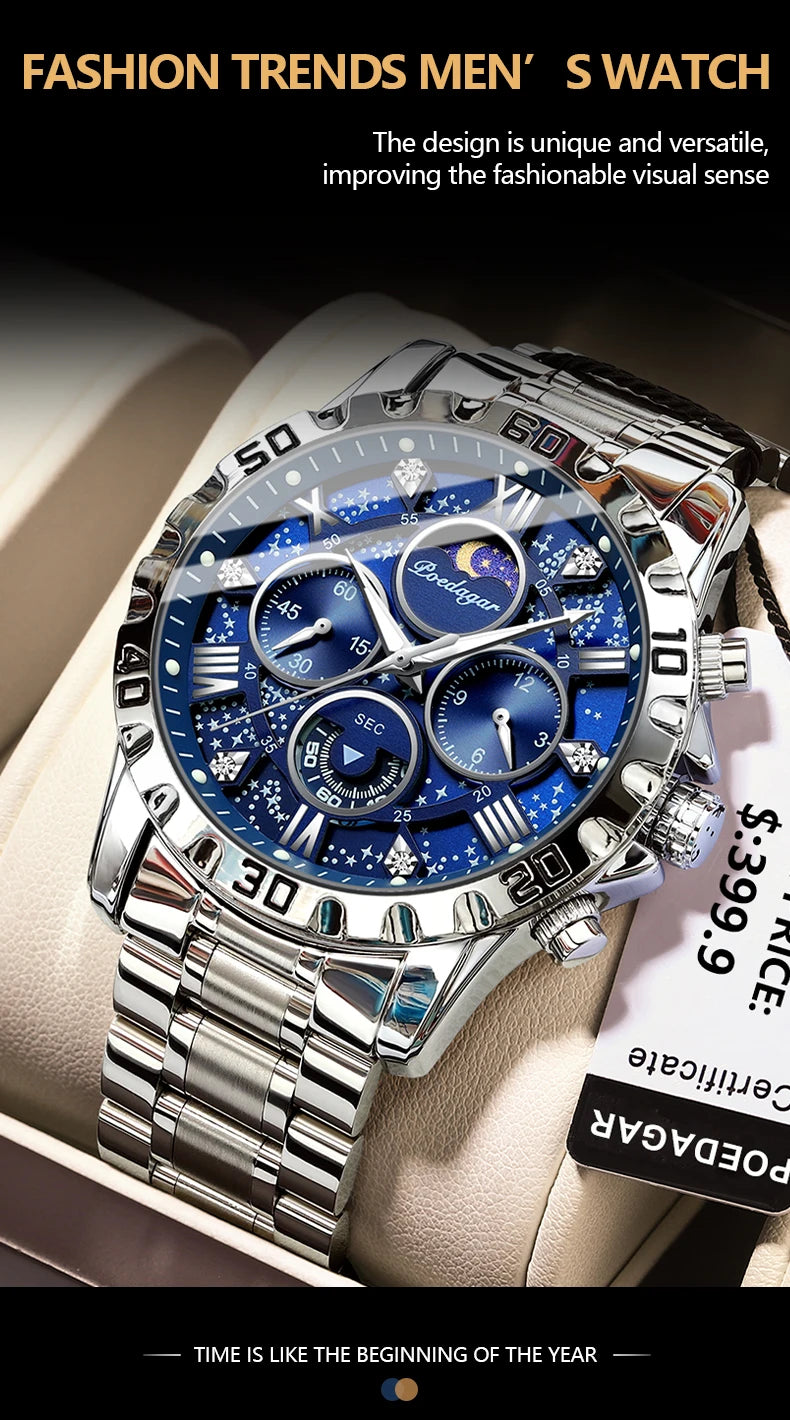 Chronograph Watch with Multiple Time Zone – Roman Numeral Dial & Sapphire Crystal