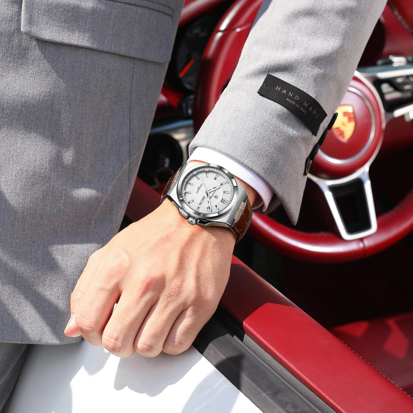 Full Calendar Leather Watch – Luminous Dial with Date & Week Display