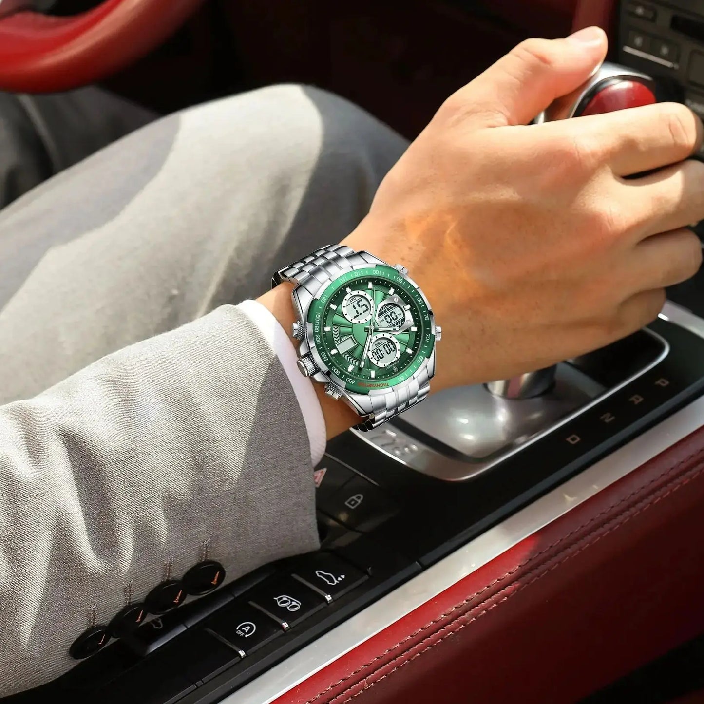 Dual Time Chronograph Watch – Analog-Digital Display with LED & Full Calendar