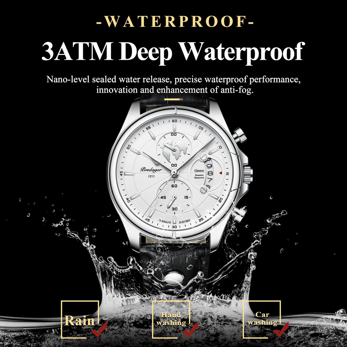Chronograph Leather Watch – Full Calendar & Luminous Dial