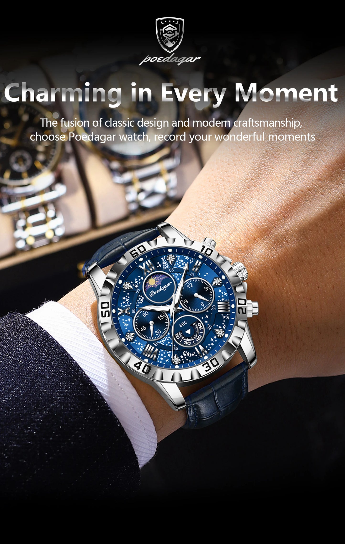 Chronograph Watch with Multiple Time Zone – Leather Strap & Sapphire Crystal