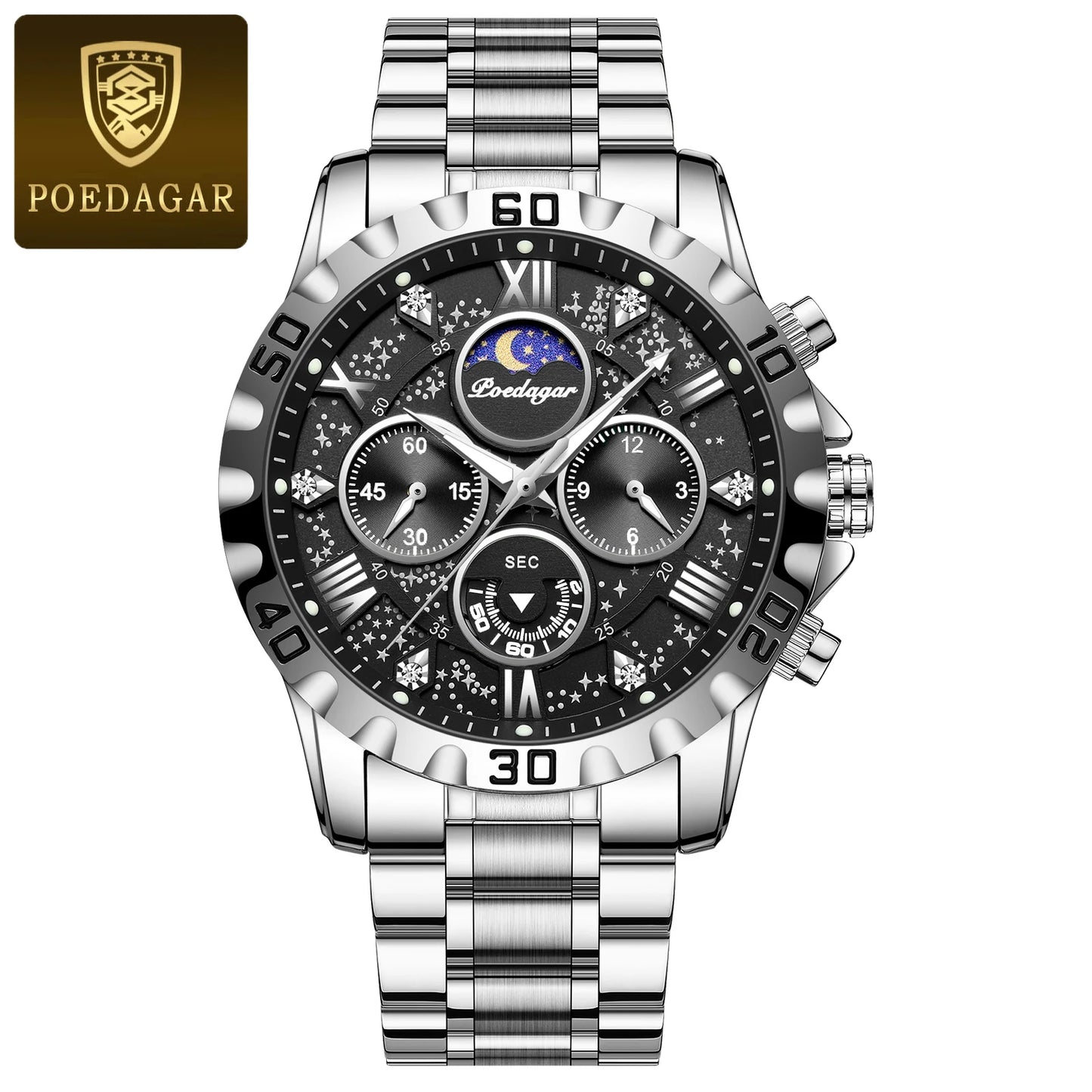 Chronograph Watch with Multiple Time Zone – Roman Numeral Dial & Sapphire Crystal