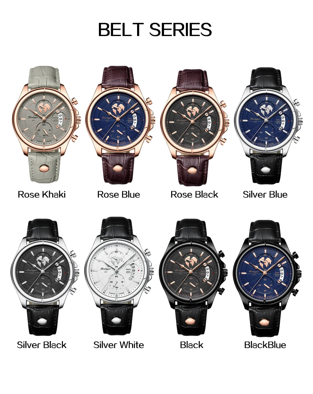 Chronograph Leather Watch – Full Calendar & Luminous Dial