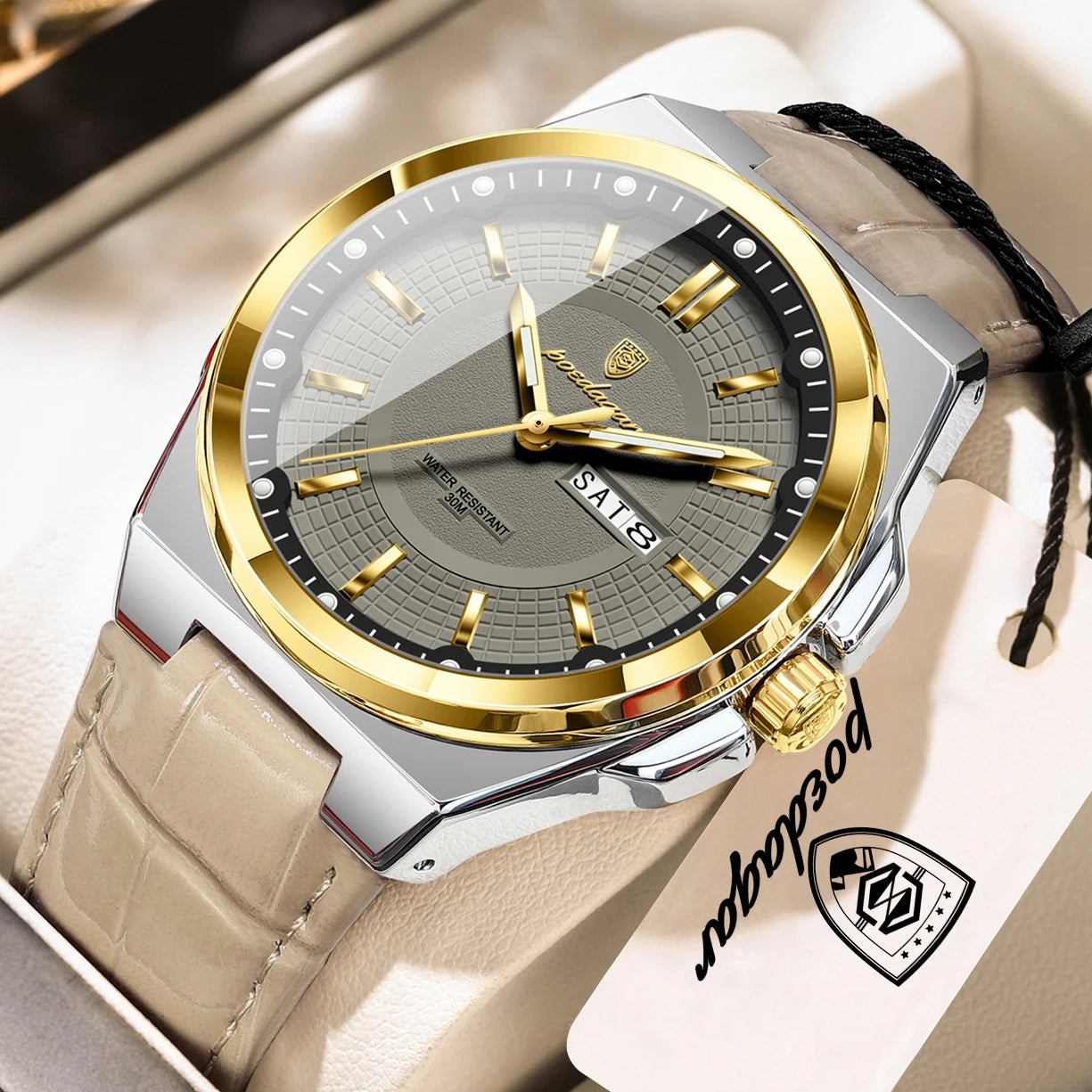 Full Calendar Leather Watch – Luminous Dial with Date & Week Display