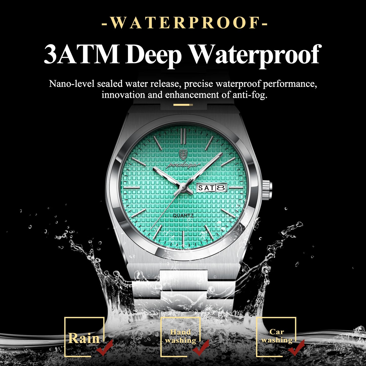 Full Calendar Stainless Steel Watch – Luminous Dial with Hidden Clasp Bracelet