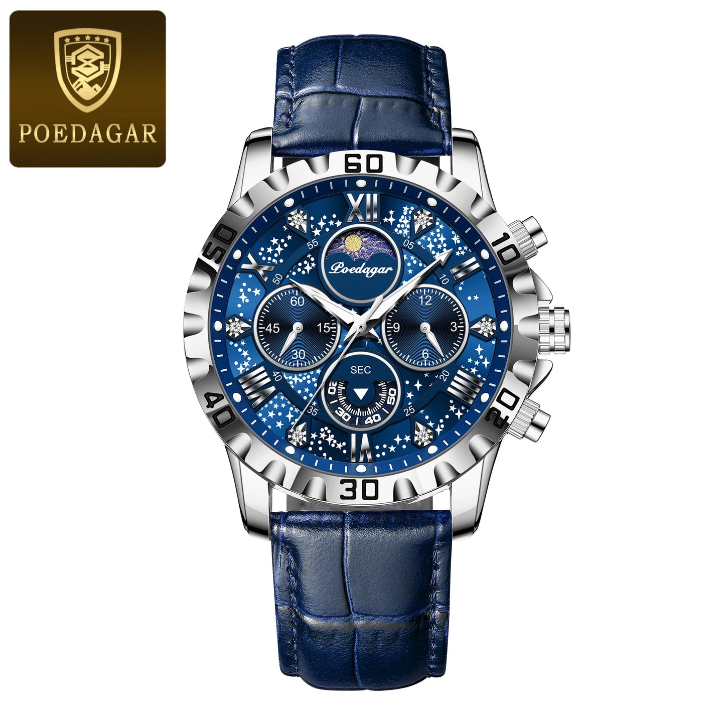 Chronograph Watch with Multiple Time Zone – Leather Strap & Sapphire Crystal