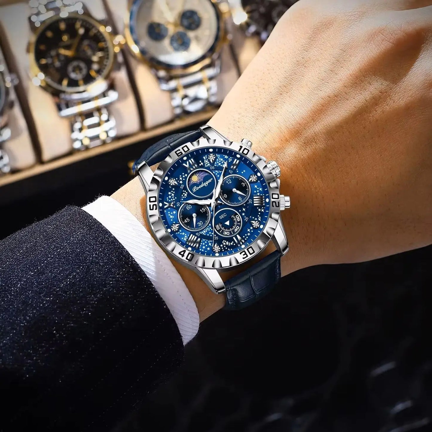 Chronograph Watch with Multiple Time Zone – Leather Strap & Sapphire Crystal