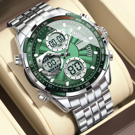 Dual Time Chronograph Watch – Analog-Digital Display with LED & Full Calendar