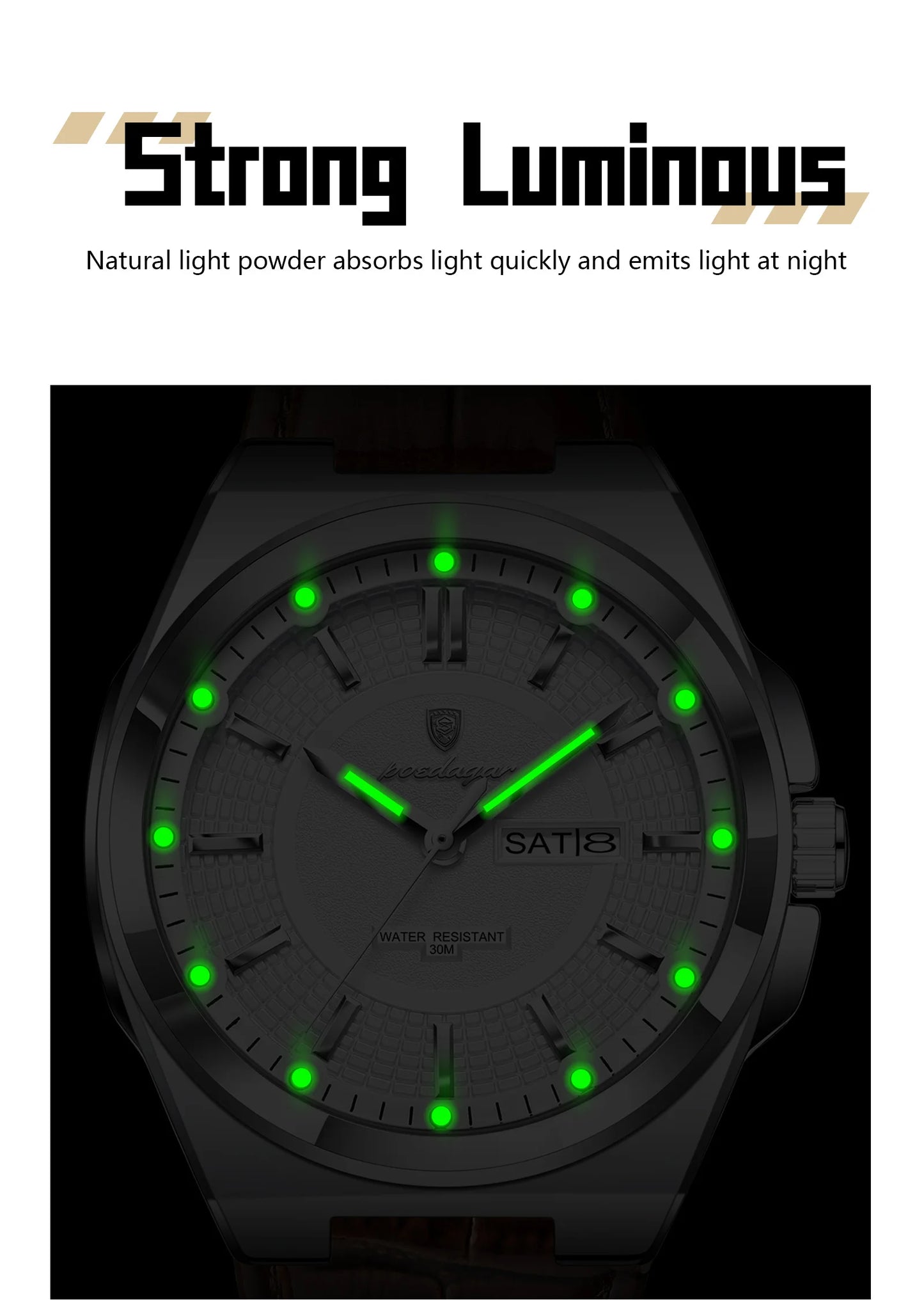 Full Calendar Leather Watch – Luminous Dial with Date & Week Display