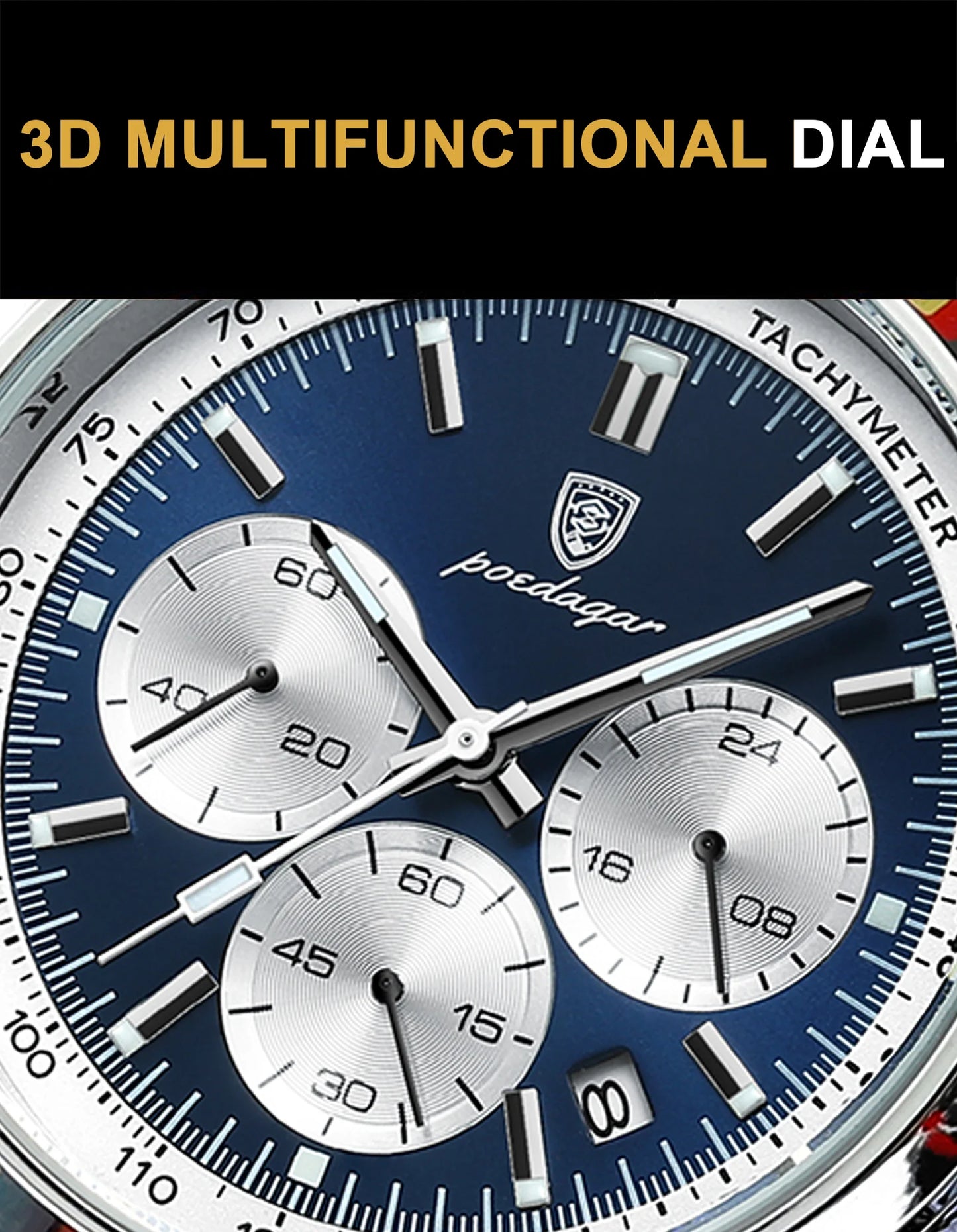 Chronograph Leather Watch – Full Calendar with Luminous Dial