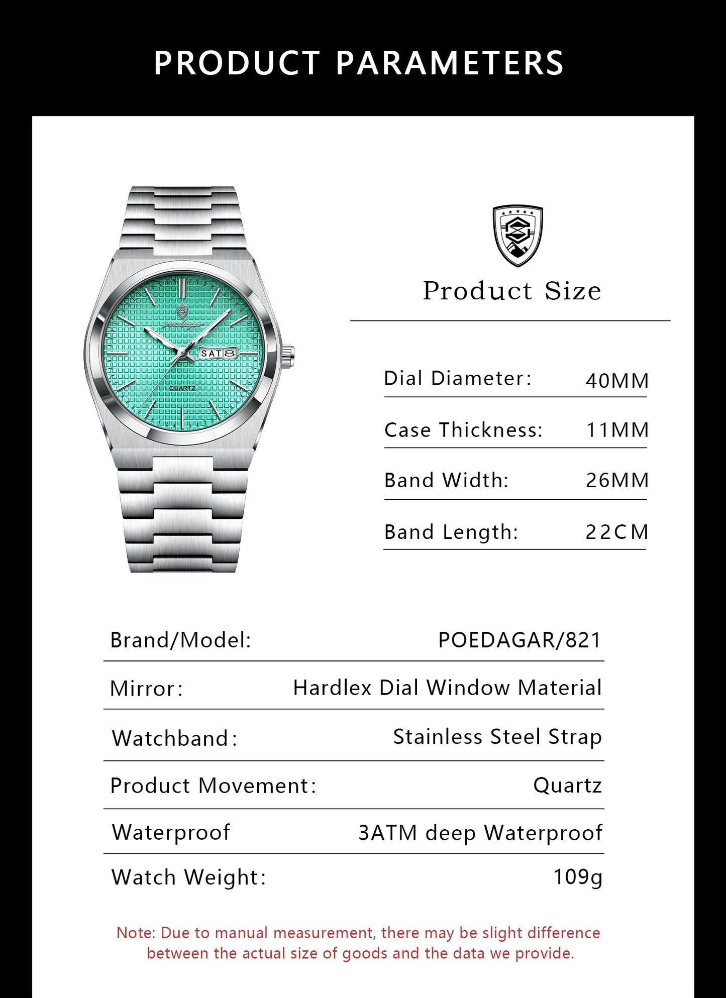Full Calendar Stainless Steel Watch – Luminous Dial with Hidden Clasp Bracelet