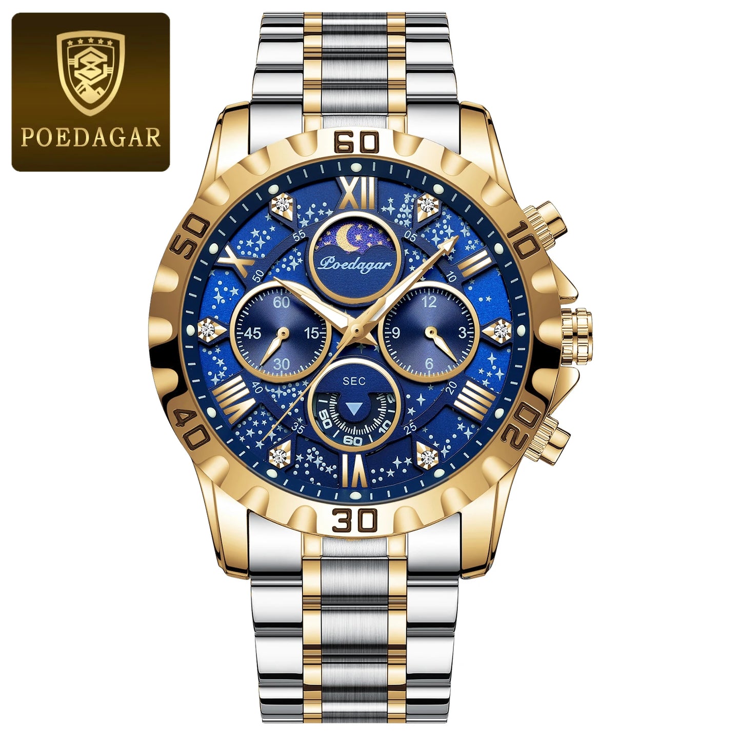 Chronograph Watch with Multiple Time Zone – Roman Numeral Dial & Sapphire Crystal