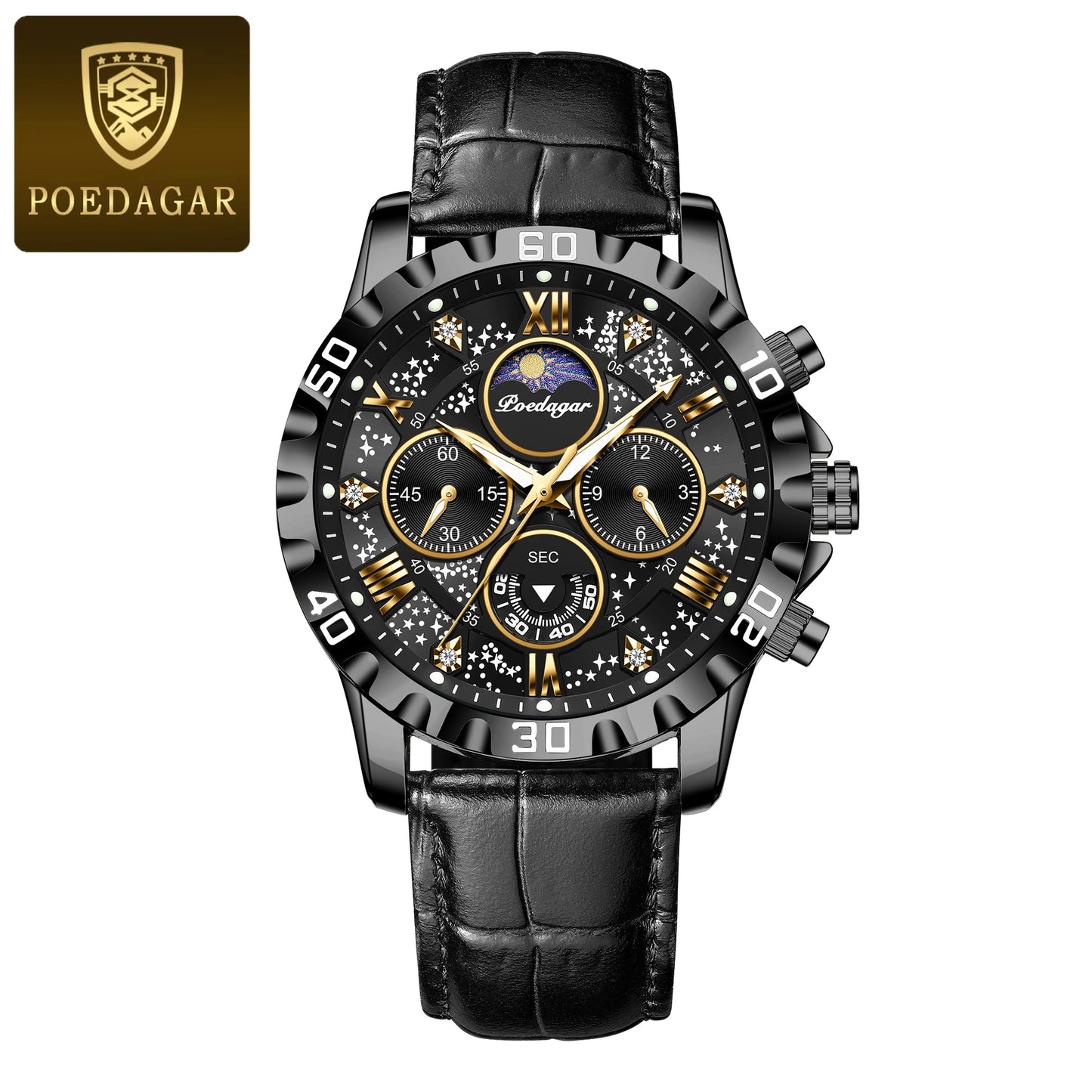 Chronograph Watch with Multiple Time Zone – Leather Strap & Sapphire Crystal