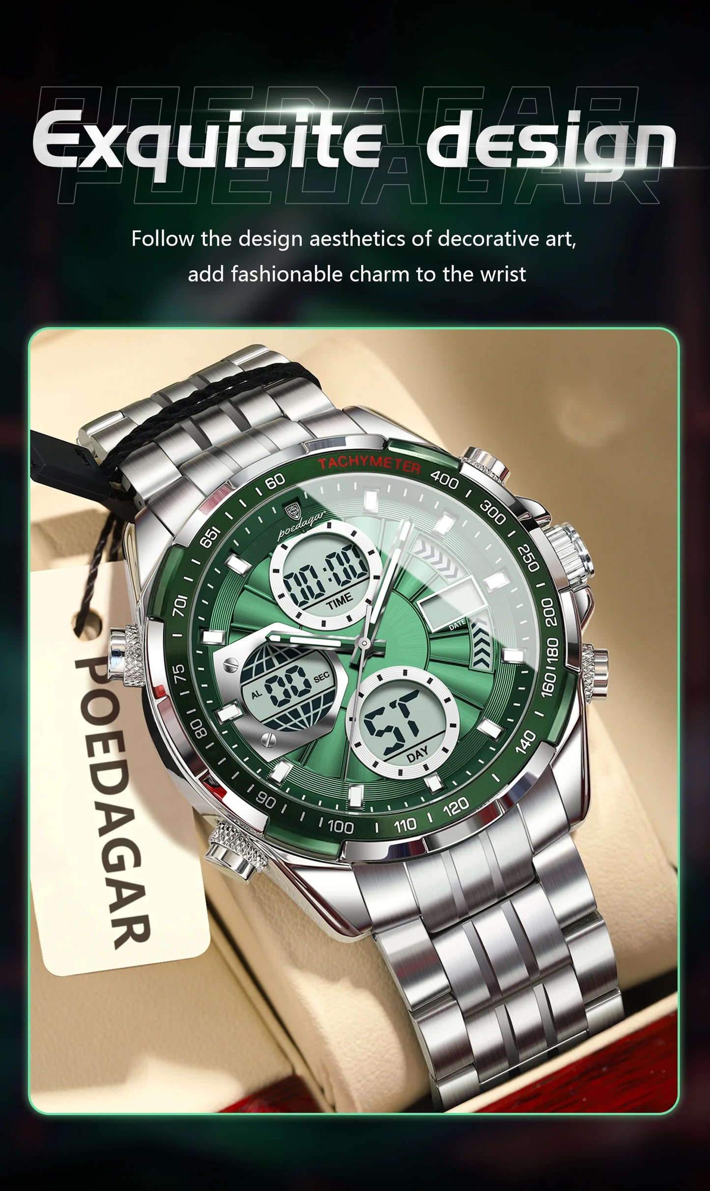 Dual Time Chronograph Watch – Analog-Digital Display with LED & Full Calendar