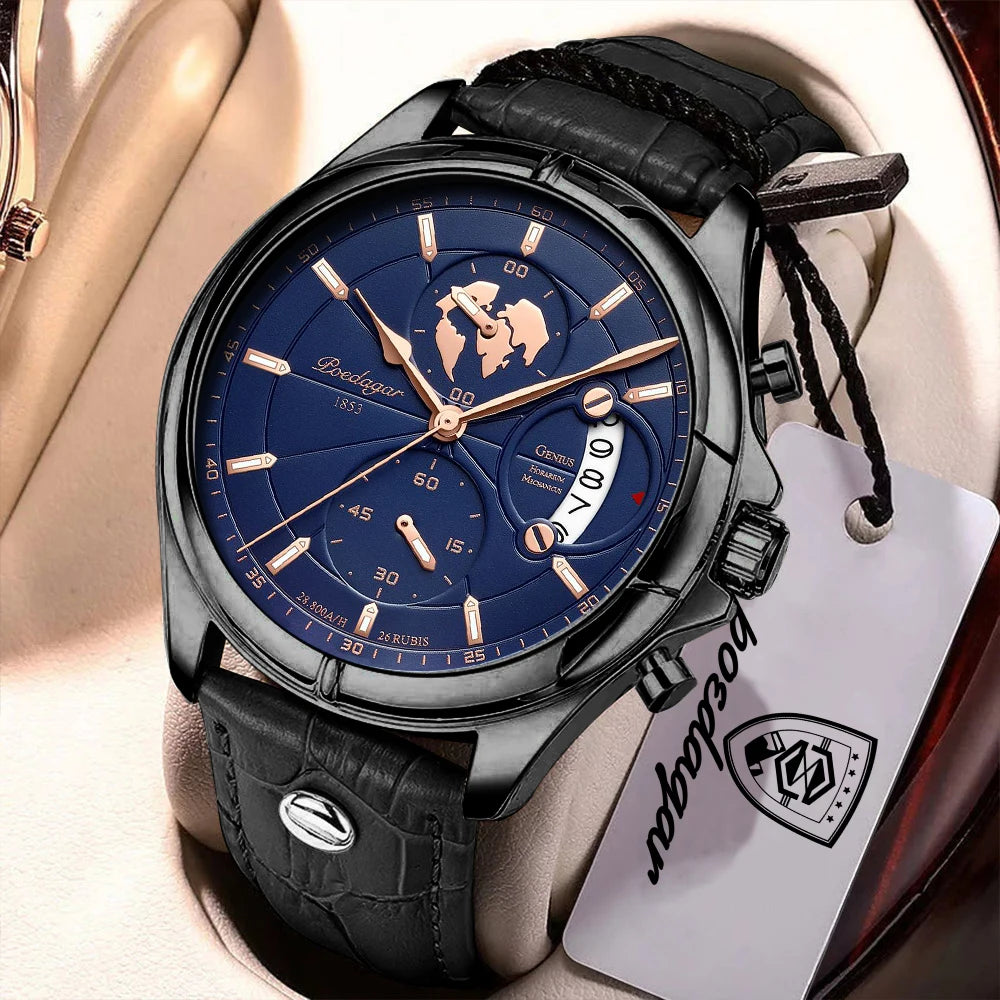 Chronograph Date Watch – Leather Strap with Numberless Dial