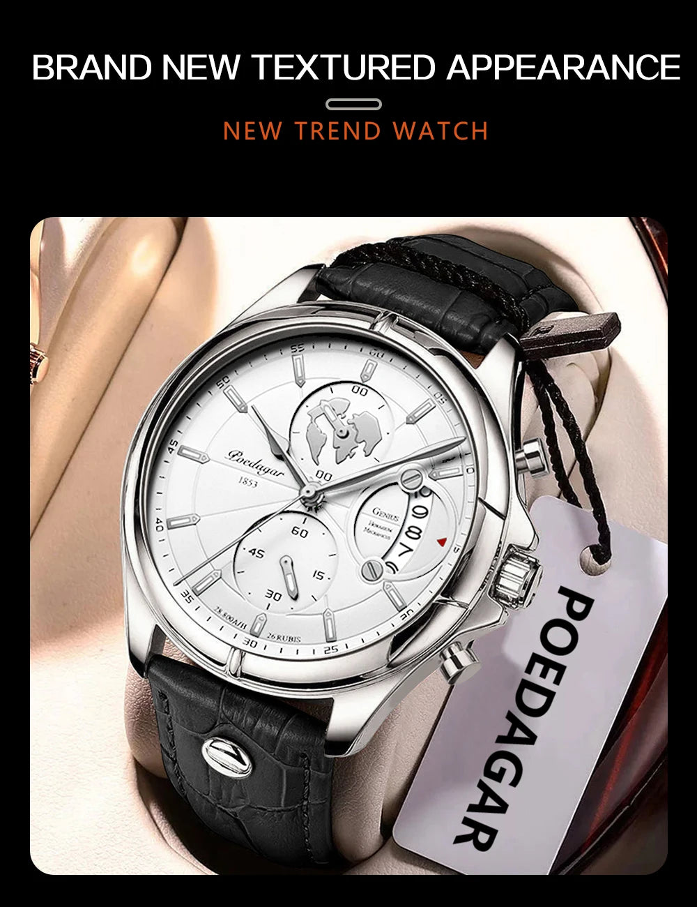 Chronograph Leather Watch – Full Calendar & Luminous Dial