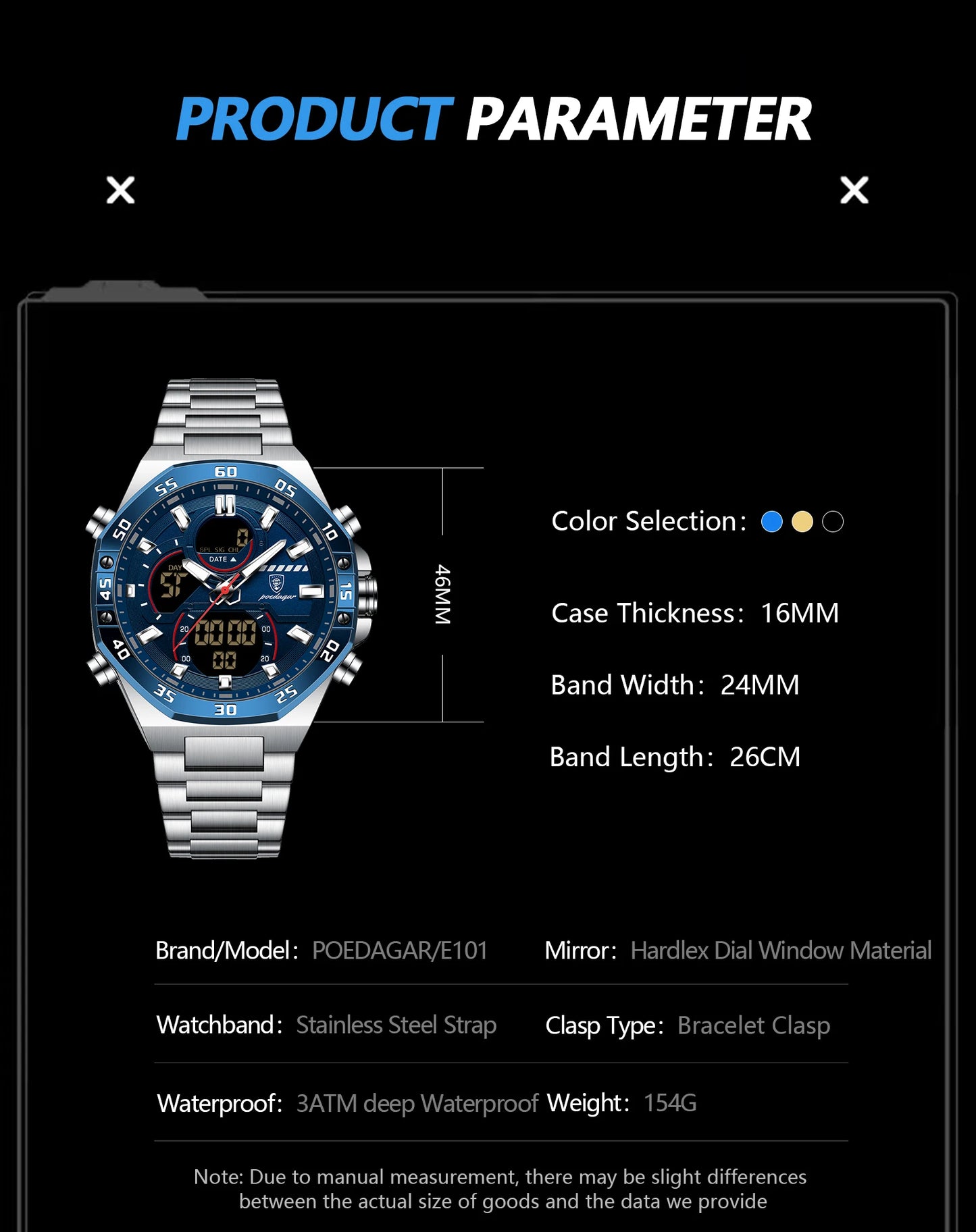 LED Analog-Digital Chronograph Watch – Full Calendar with Alarm & Bracelet