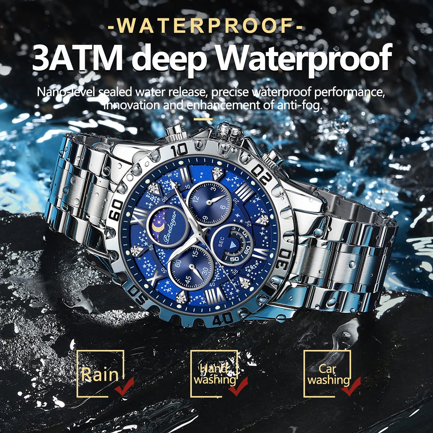 Chronograph Watch with Multiple Time Zone – Roman Numeral Dial & Sapphire Crystal