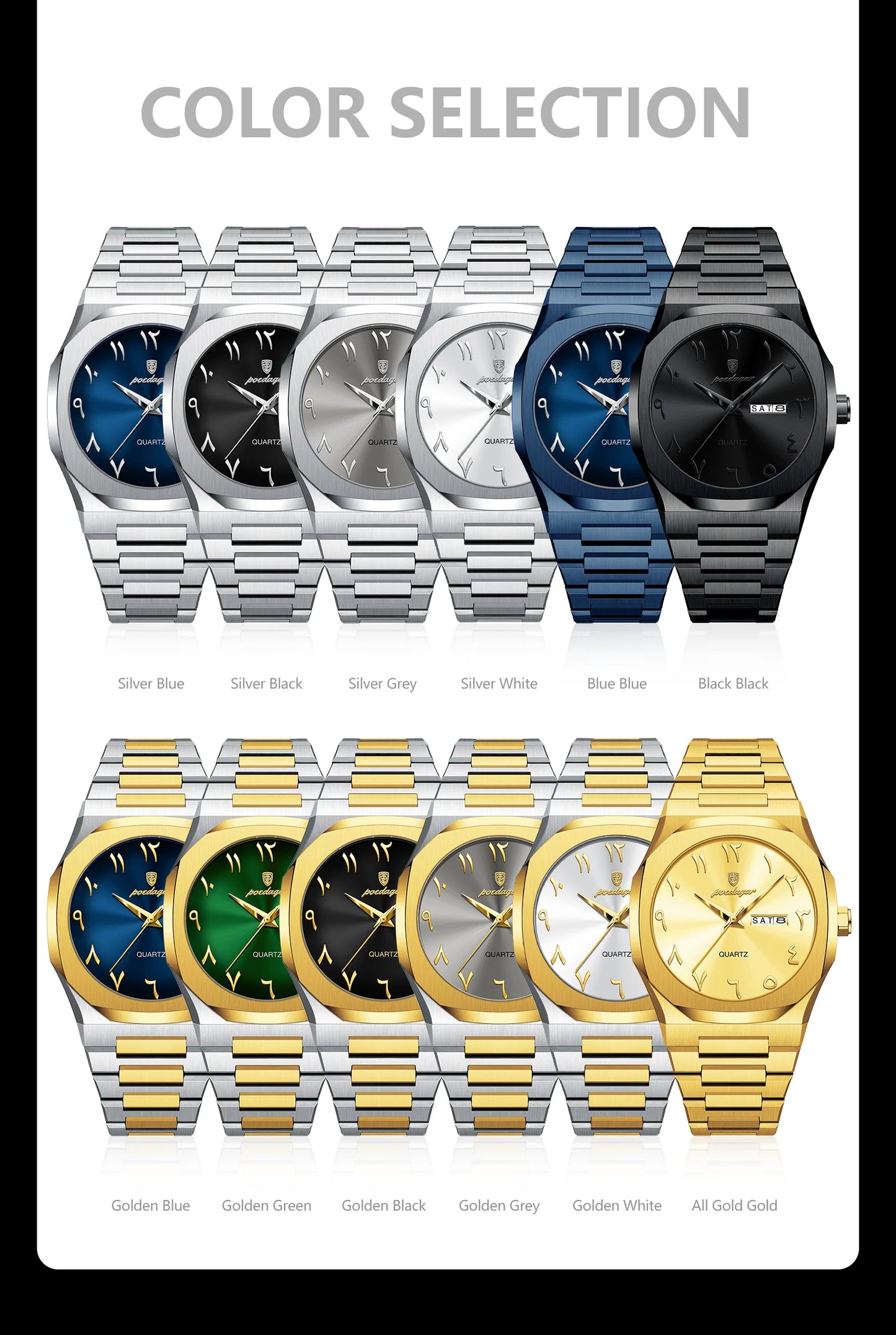 Irregular Shape Full Calendar Watch – Date & Week Display with Hidden Clasp
