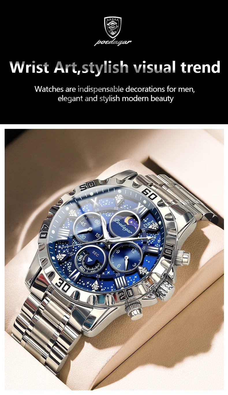 Chronograph Watch with Multiple Time Zone – Roman Numeral Dial & Sapphire Crystal