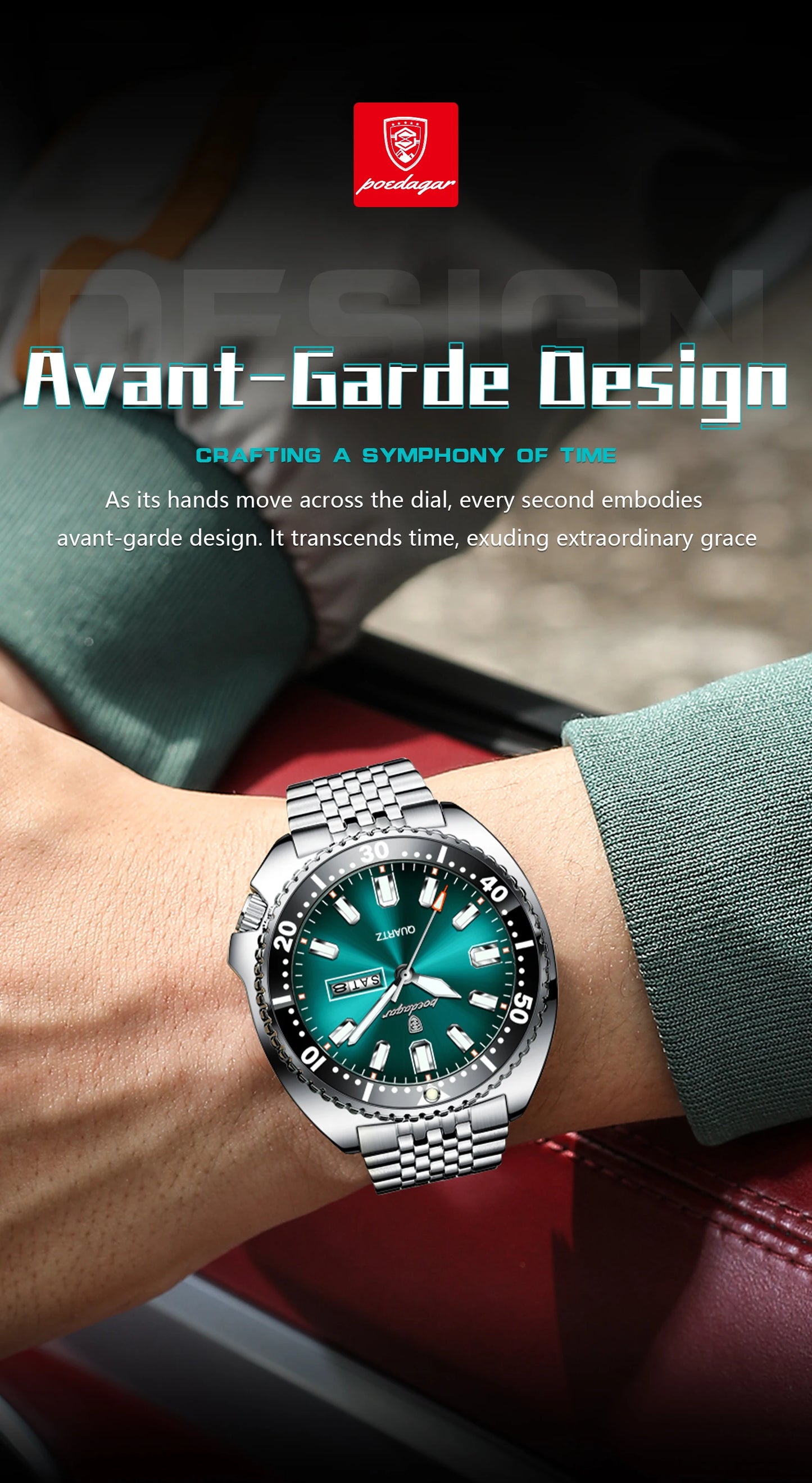 Large Full Calendar Watch – Luminous Dial with Hidden Clasp Bracelet