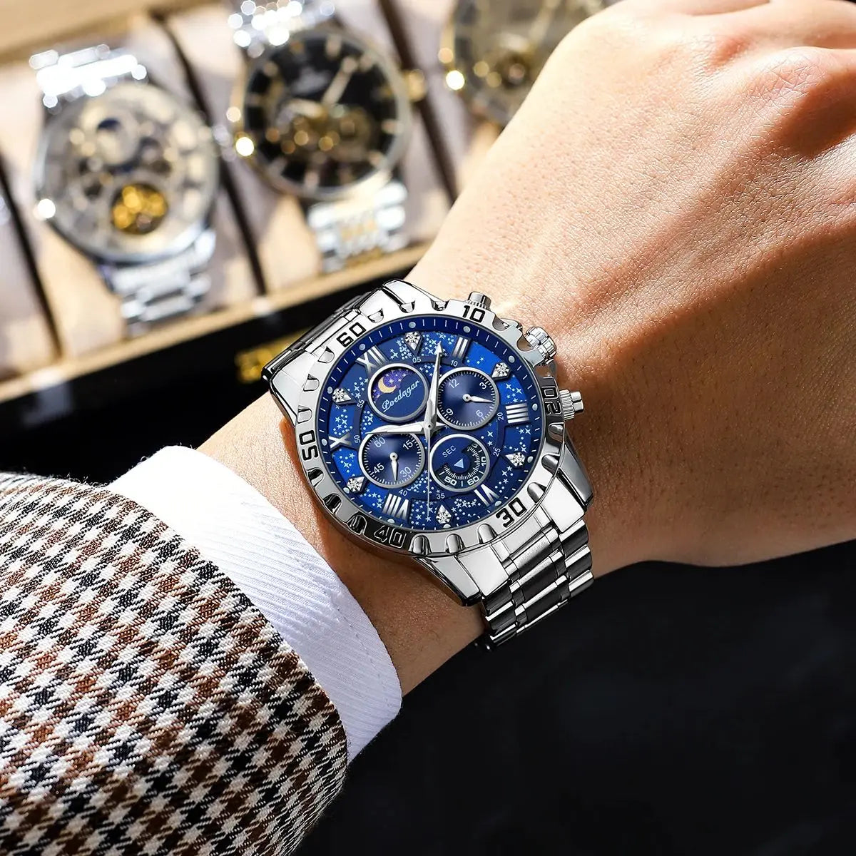 Chronograph Watch with Multiple Time Zone – Roman Numeral Dial & Sapphire Crystal